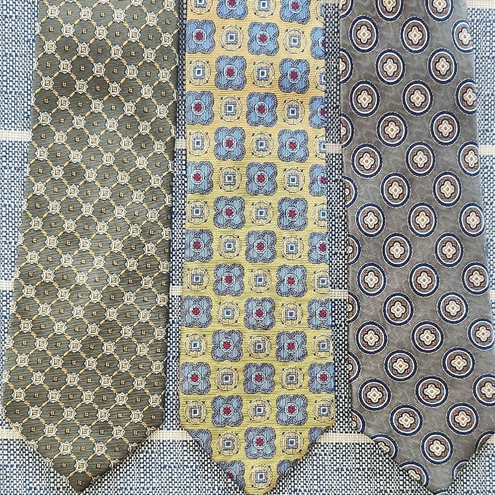 Jos. A. Bank Geometric Patterned Ties - Green, Yellow, Brown